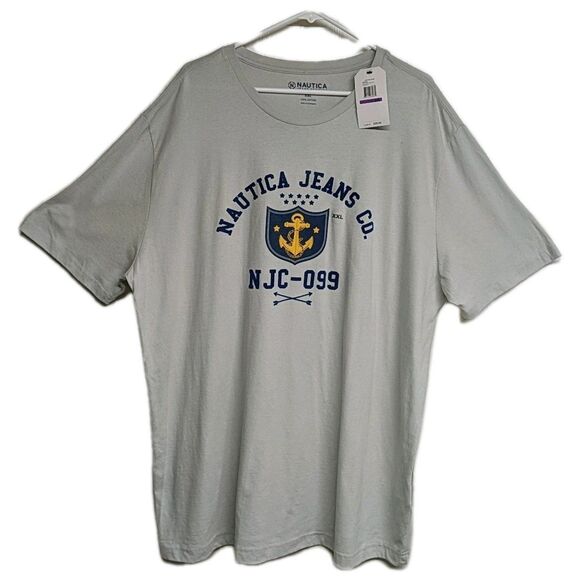 NWT Nautica Jeans Co. Shirt Men XXL Crew Neck 100% Cotton NJC Light Gray Tee NEW - Picture 1 of 8